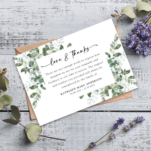 Eukalyptus Script Foto Funeral Dankeskarte