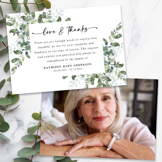 Eukalyptus Script Foto Funeral Dankeskarte