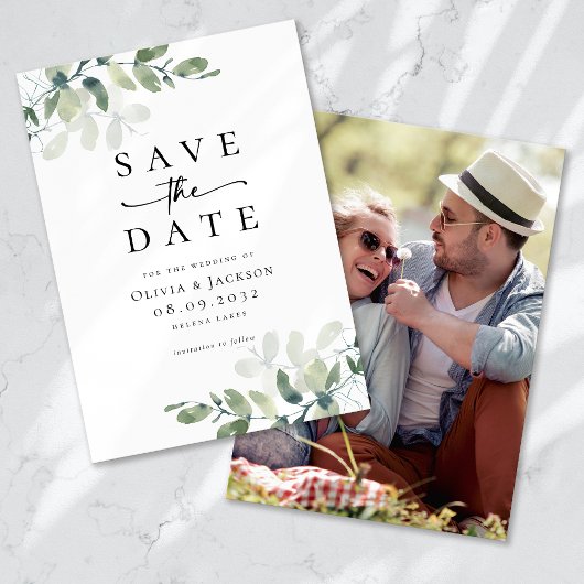 Eukalyptus Script-Foto Hochzeit Save The Date