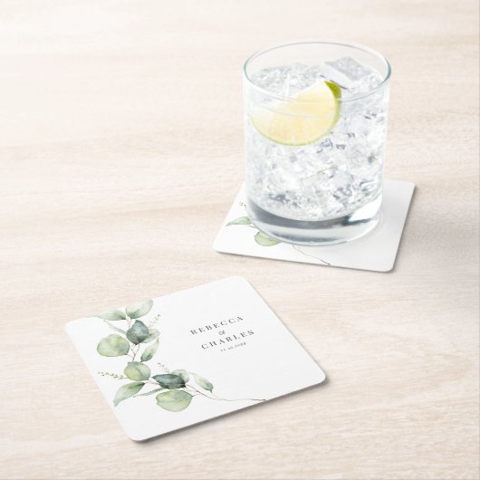 Eukalyptus-Script-Gastgeschenk Hochzeit Rechteckiger Pappuntersetzer (Vor Ort)