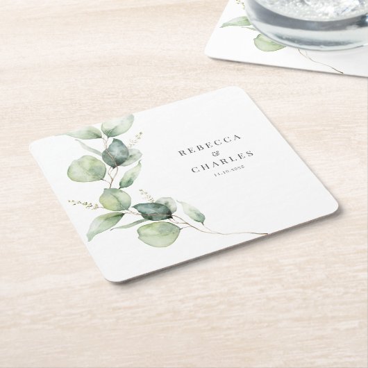 Eukalyptus-Script-Gastgeschenk Hochzeit Rechteckiger Pappuntersetzer (angewinkelt)