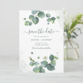 Eukalyptus Script Greenery Botanical Save The Date (Stehend Vorderseite)