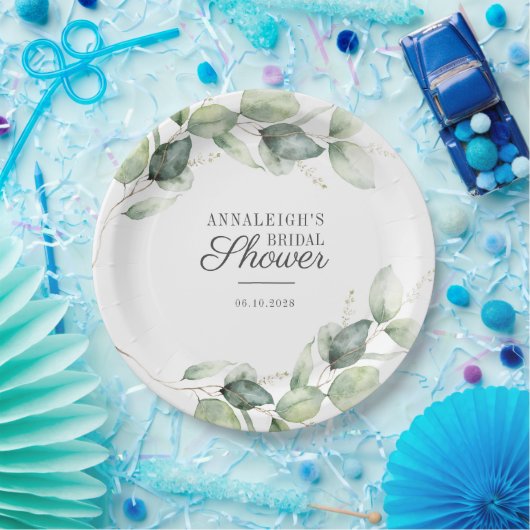 Eukalyptus Script Greenery Botanisches Brautparty Pappteller (Party)