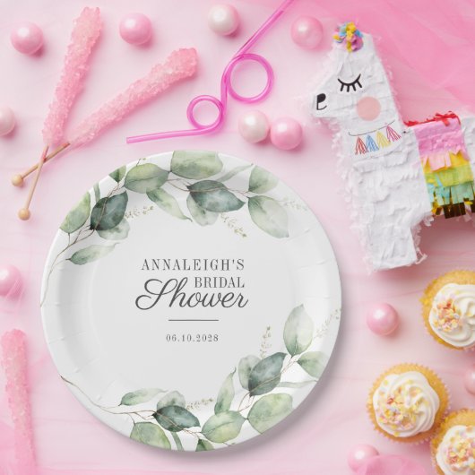 Eukalyptus Script Greenery Botanisches Brautparty Pappteller (Party)