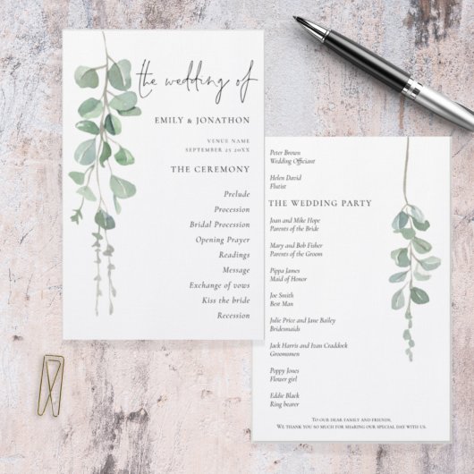 Eukalyptus Script-Hochzeitsprogramm