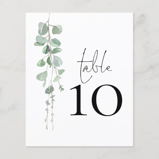 Eukalyptus Script-Hochzeitsskripte-Tischnummer (Vorderseite)