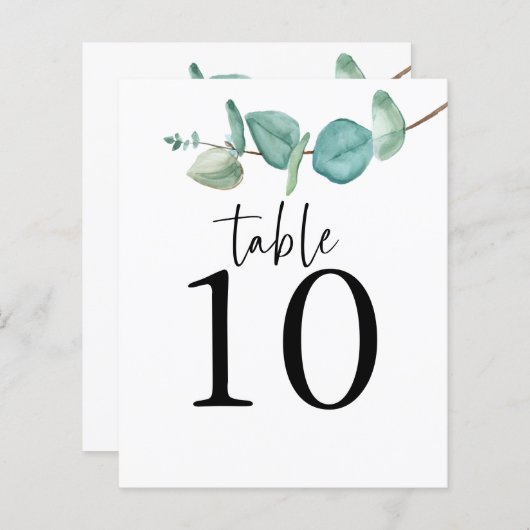 Eukalyptus Script-Hochzeitsskripte-Tischnummer (Vorne/Hinten)