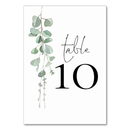 Eukalyptus Script-Hochzeitsskripte-Tischnummer Tischnummer (Vorderseite)