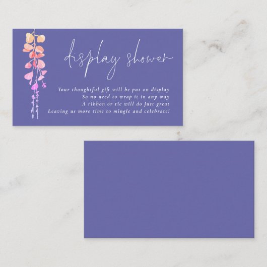 Eukalyptus Script Periwinkle Display Baby Dusche Begleitkarte (Vorne/Hinten)