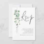 Eukalyptus Script QR Code Wedding RSVP Karte (Vorderseite)