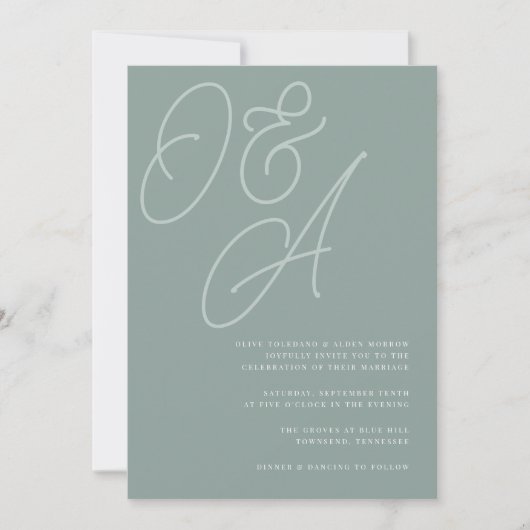Eukalyptus | Script Watermark Monogram Wedding Einladung (Vorderseite)