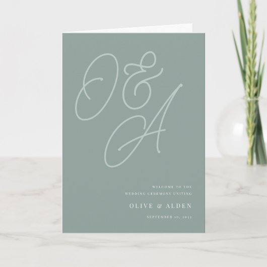 Eukalyptus | Script Watermark Monogram Wedding Programm (Vorderseite)