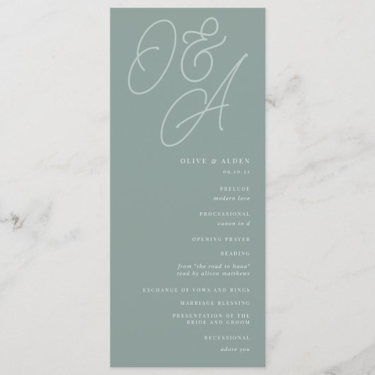 Eukalyptus | Script Watermark Monogram Wedding Programm (Vorderseite)