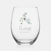 Eukalyptus Script Wedding Bridesmaid Weinglas Ohne Stiel (Vorderseite)