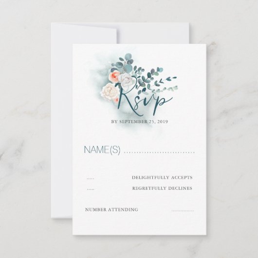 Eukalyptus Script Wedding RSVP Karte (Vorderseite)