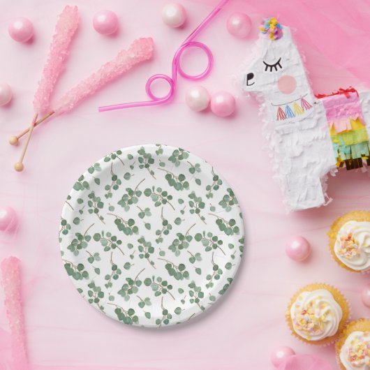 Eukalyptus-silberner Dollar-Baum-Laub-Muster Pappteller (Party)