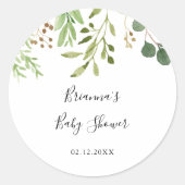 Eukalyptus Simple Brown Floral Baby Showvorzug Runder Aufkleber (Vorderseite)