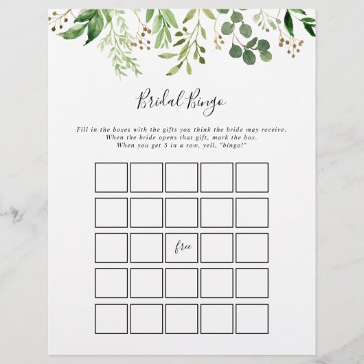 Eukalyptus Simple Brown Floral Bridal Bingo Game (Vorderseite)