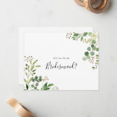 Eukalyptus Simple Brown Floral Bridesmaid Vorschla Mitteilungskarte (Vorderseite/Rückseite Beispiel)