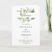 Eukalyptus Simple Brown Floral Folded Wedding Programm (Vorderseite)