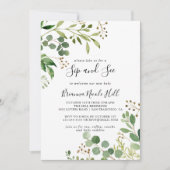 Eukalyptus Simple Brown Floral Sip und Siehe Einladung (Vorderseite)