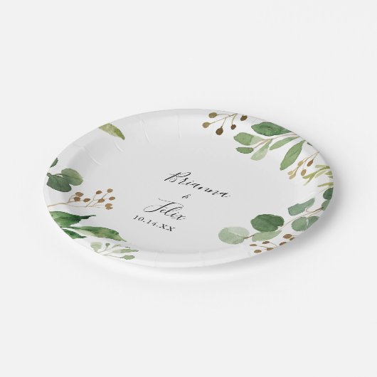 Eukalyptus Simple Brown Floral Wedding Cake Pappteller (Schrägansicht)