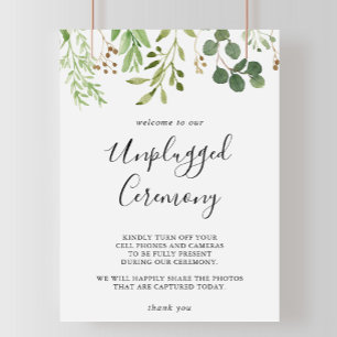 Eukalyptus Simple Floral Unplugged Zeremony Sign Poster