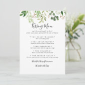 Eukalyptus Simple Wedding Kissing Menu Game Card (Stehend Vorderseite)