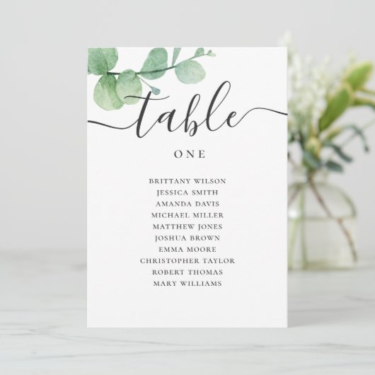 Eukalyptus-Skript für Hochzeitssitze Einladung (Stehend Vorderseite)