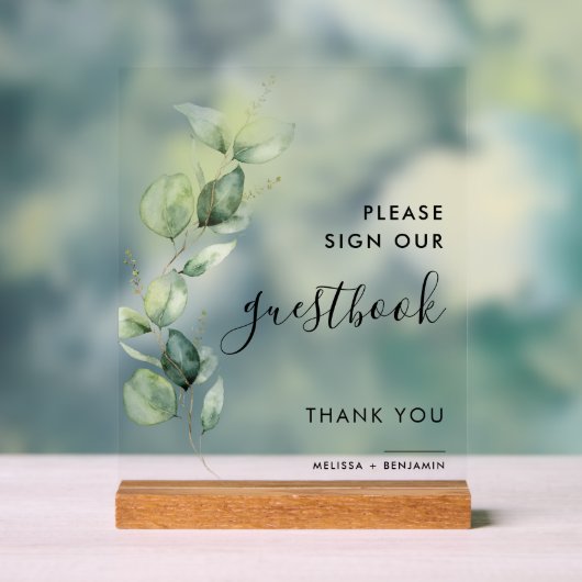 Eukalyptus-Skript Hochzeitsbuch Acrylschild (Neutral)