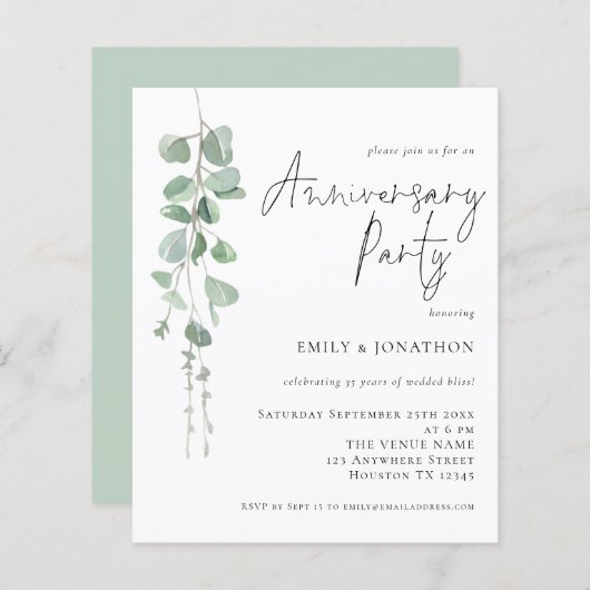 Eukalyptus-Skript-Jubiläum-Party einladen (Vorne/Hinten)