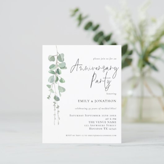 Eukalyptus-Skript-Jubiläum-Party einladen (Stehend Vorderseite)