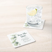 Eukalyptus-SkriptWedding mit Aquarellfarbe Datum s Rechteckiger Pappuntersetzer (Vor Ort)