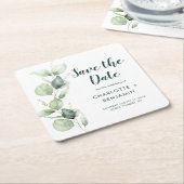 Eukalyptus-SkriptWedding mit Aquarellfarbe Datum s Rechteckiger Pappuntersetzer (angewinkelt)
