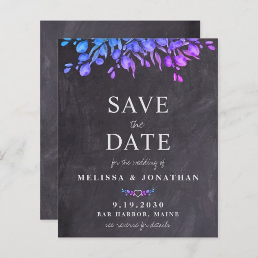 Eukalyptus Slate QR Code Wedding Save the Date Inv (Vorne/Hinten)