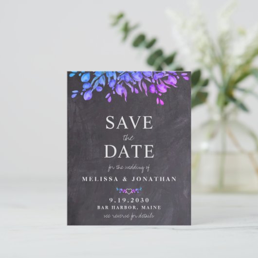 Eukalyptus Slate QR Code Wedding Save the Date Inv (Stehend Vorderseite)