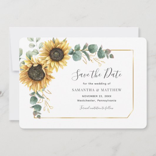 Eukalyptus Sonnenblume Floral Geometrisch Save The Date (Vorderseite)