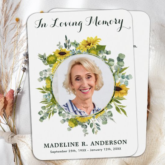 Eukalyptus-Sonnenblume Foto Beerdigungskarte