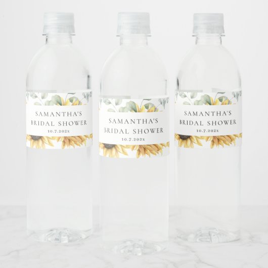 Eukalyptus-Sonnenblume-Liebe im Brautparty Bloom Wasserflaschenetikett (Flaschen)