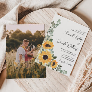 Eukalyptus-Sonnenblume Rustikales Foto Hochzeit Einladung