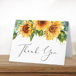 Eukalyptus-Sonnenblume Wasserfarbiges Brautparty Dankeskarte<br><div class="desc">Rustikales Brautparty gefaltet danke Karte. Die Vorderseite ist mit Aquarellbouquets von Sonnenblumenfloralen und Eukalyptusgrün und "Danke" in einem stilvollen Kalligraphieskript ausgestattet. Im Inneren personalisieren Sie Ihre Dankeschön-Nachricht und fügen Sie Ihren Namen in ein signaturähnliches Skript hinzu,  oder verlass leer für eine handschriftliche Notiz.</div>