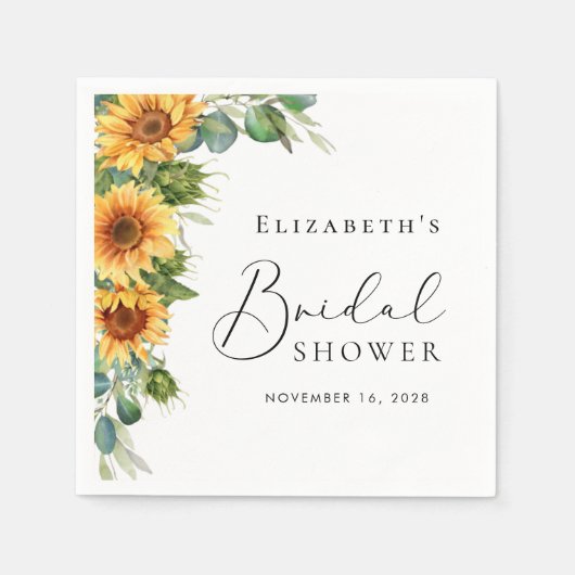Eukalyptus-Sonnenblume Wasserfarbiges Brautparty Serviette (Vorderseite)