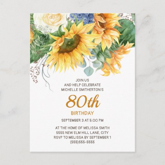 Eukalyptus-Sonnenblumen - 90. Geburtstag Postkarte (Vorderseite)