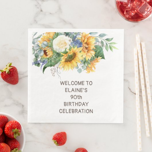 Eukalyptus-Sonnenblumen 90. Geburtstag Serviette (Beispiel)