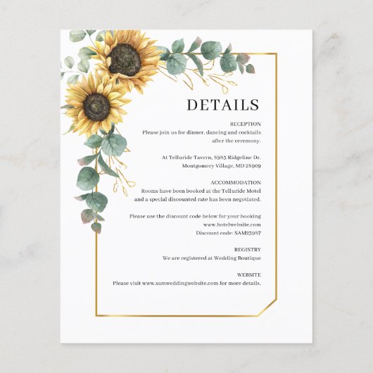 Eukalyptus-Sonnenblumen - alles in einer Hochzeits (Rückseite)