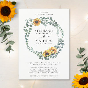 Eukalyptus-Sonnenblumen-Blätter Moderne Hochzeiten Einladung