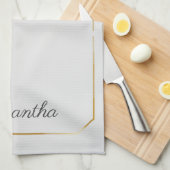 Eukalyptus-Sonnenblumen-Blätter Script Monogram Geschirrtuch (Viertel Falte)