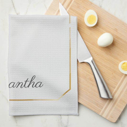 Eukalyptus-Sonnenblumen-Blätter Script Monogram Geschirrtuch (Viertel Falte)