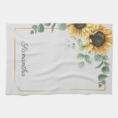 Eukalyptus-Sonnenblumen-Blätter Script Monogram Geschirrtuch (Horizontal)