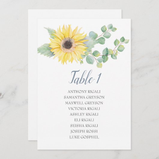 Eukalyptus Sonnenblumen Hochzeitsplan Einladung (Vorne/Hinten)